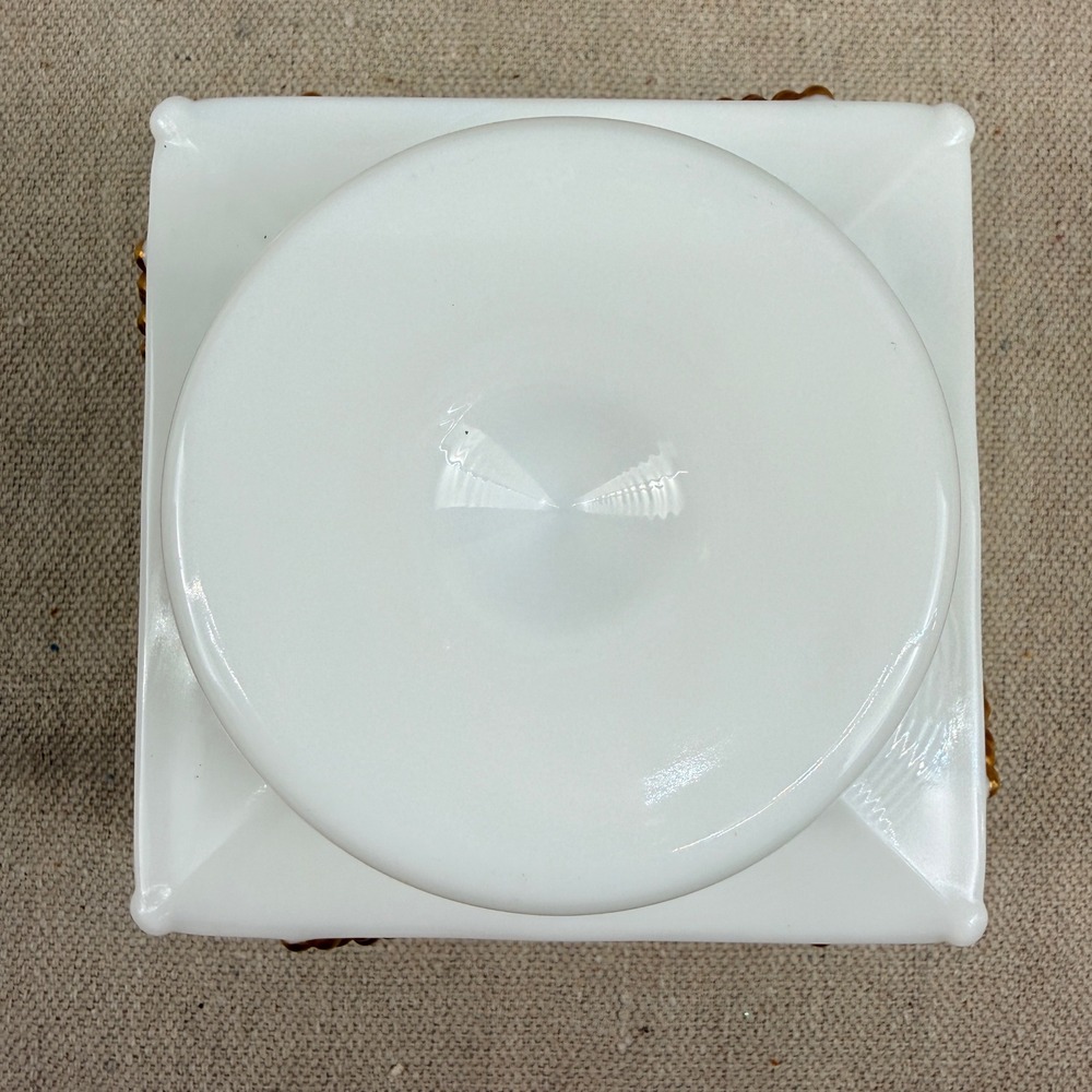 VTG Westmoreland Milk Glass Beaded Grape Square Candy Dish Gold Trim - Picture 8 of 10